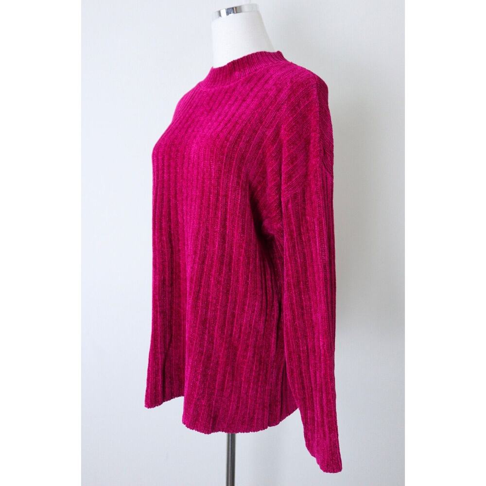 Vintage 1990s Talbots Kids XL Chenille Rib Knit Sweater Rayon Fuchsia Pink - Picture 5 of 10